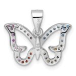 Sterling Silver Rhodium-plated Multicolor CZ Butterfly Pendant - Image 4