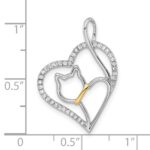 Sterling Silver Rhodium-plated Gold-tone CZ Cat in Heart Pendant - Image 3