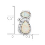 Sterling Silver Rhodium-plated White Created Opal Cat Chain Slide - Image 3