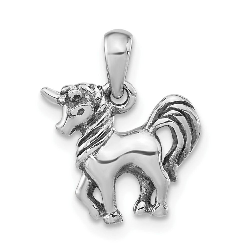 QC11066.jpg Sterling Silver Antiqued Polished Unicorn Pendant - Image 1