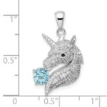 Sterling Silver Rhodium-plated Polished CZ Unicorn Pendant - Image 3