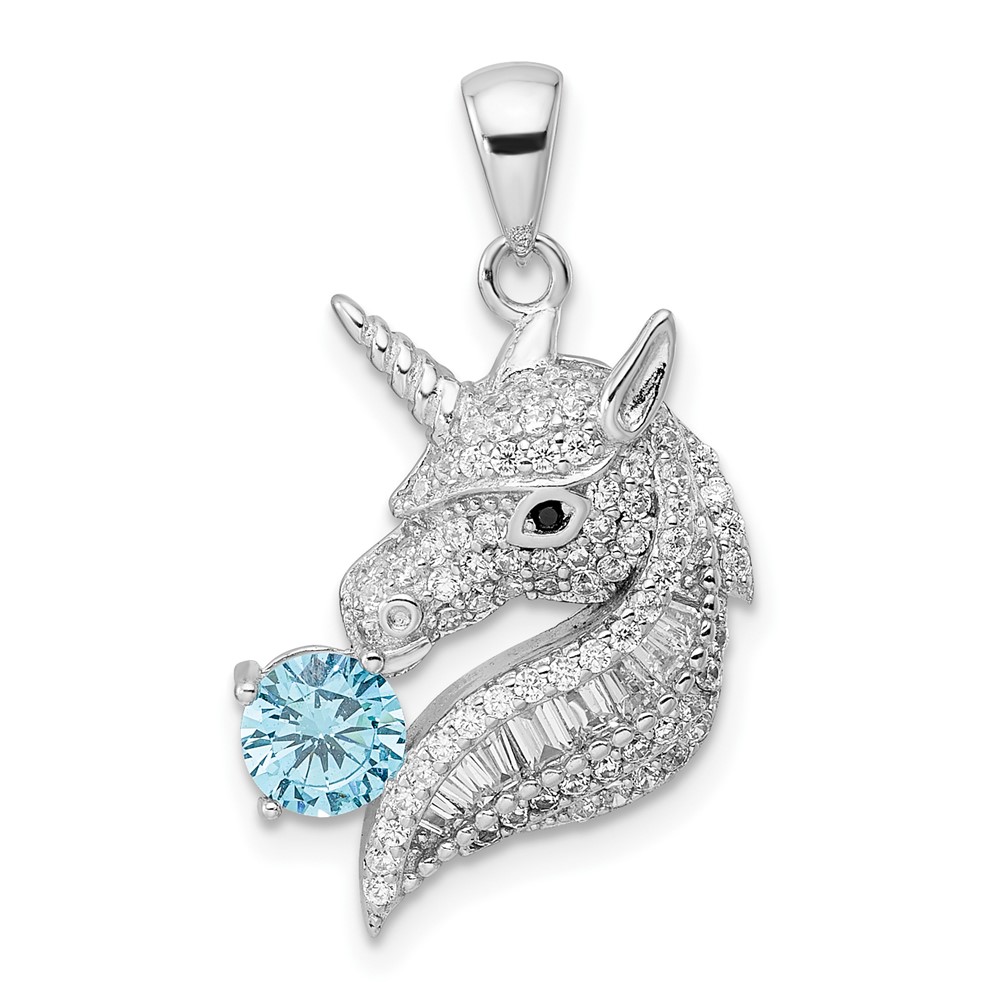 QC11067.jpg Sterling Silver Rhodium-plated Polished CZ Unicorn Pendant - Image 1