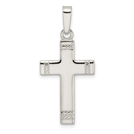 Sterling Silver Polished w/Rope Ends Latin Cross Pendant