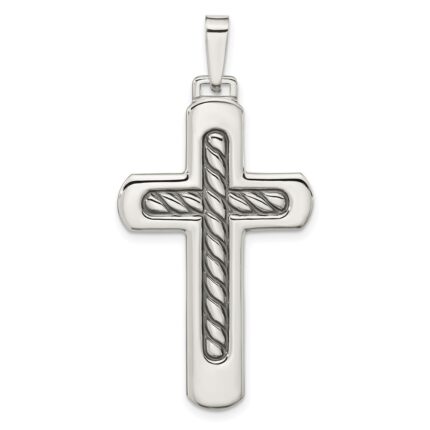 Sterling Silver Polished & Antiqued Textured Center Cross Pendant
