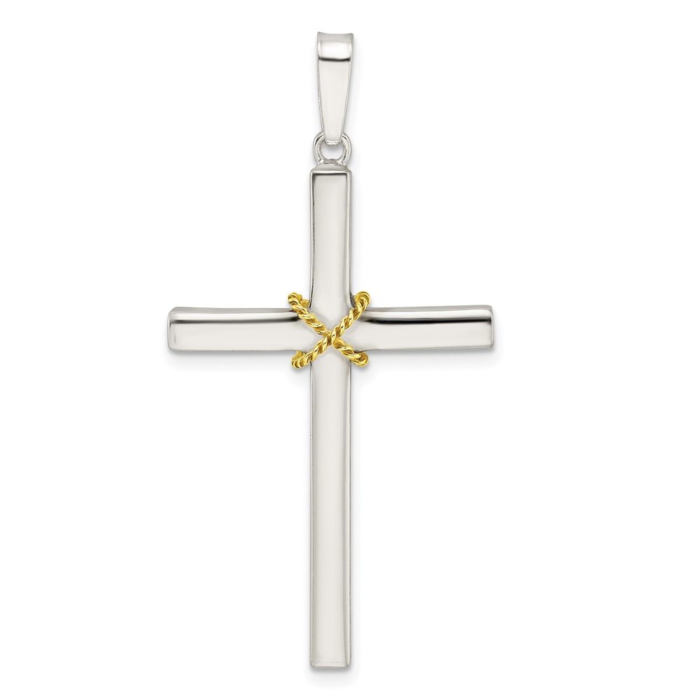 QC11122.jpg Sterling Silver w/Gold-tone X Center Hollow Cross Pendant - Image 1