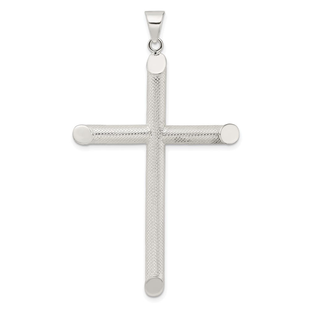 QC11143.jpg Sterling Silver Polished and Texture Tube Cross Pendant - Image 1