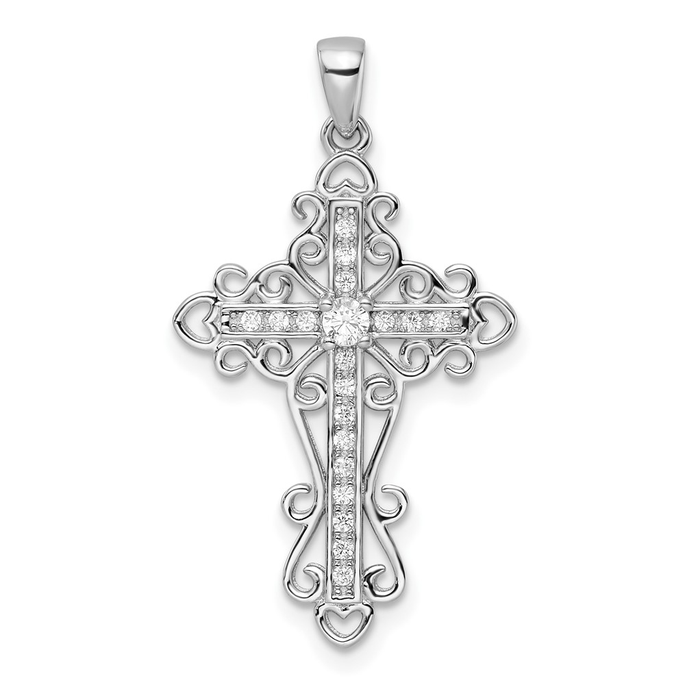 QC11158.jpg Sterling Silver Rhodium-plated CZ Fancy Cross Pendant - Image 1
