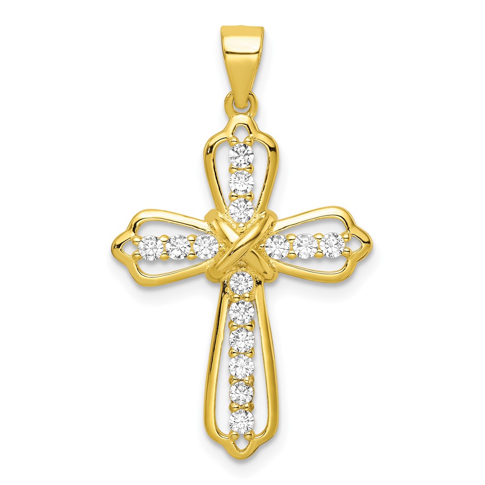 QC11160.jpg Sterling Silver Gold Tone CZ Cross Pendant - Image 1