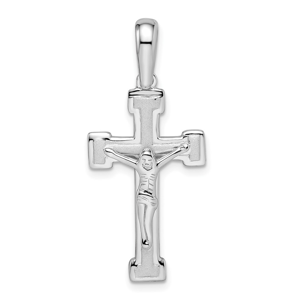 QC11175.jpg Sterling Silver Rhodium-plated Polished and Laser Crucifix Pendant - Image 1