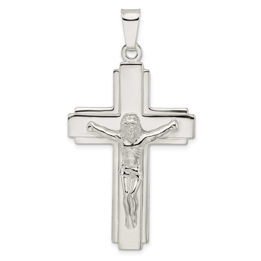 QC11177.jpg Sterling Silver Polished w/Side Lines Large Crucifix Pendant - Image 1