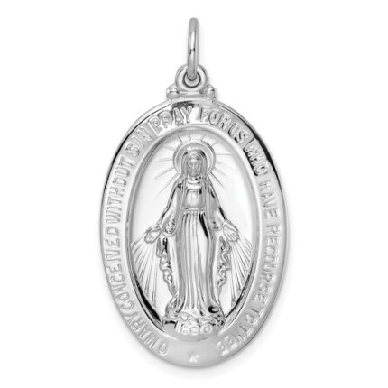 Sterling Silver Rhodium-plated Polished Solid Miraculous Medal Pendant