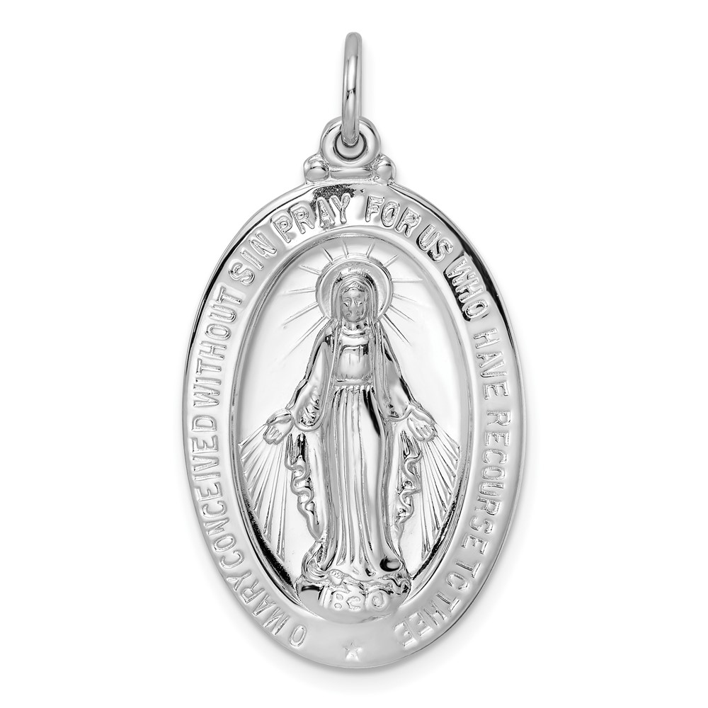 QC11189.jpg Sterling Silver Rhodium-plated Polished Solid Miraculous Medal Pendant - Image 1