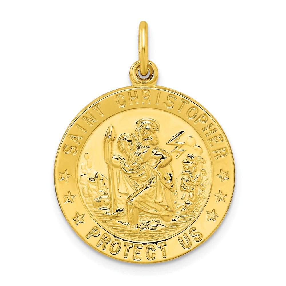 QC11195.jpg Sterling Silver Gold-tone Polished Solid Saint Christopher Medal Pendant - Image 1