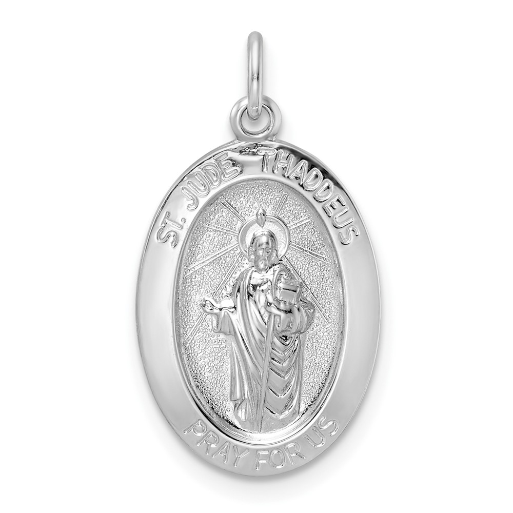 QC11200.jpg Sterling Silver Rhodium-plated Polished Solid Saint Jude Pendant - Image 1