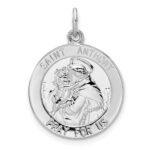 Sterling Silver Rhodium-plated Polished Solid Saint Anthony Pendant