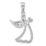 Sterling Silver Rhodium-plated CZ Angel w/ Heart Pendant - Image 4