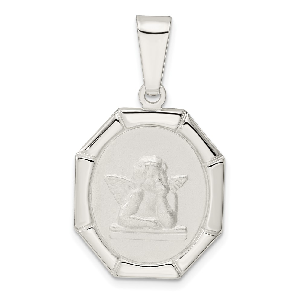 QC11212.jpg Sterling Silver Rhodium-plated Satin Raphael Angel Pendant - Image 1