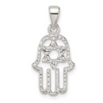 Sterling Silver Polished Chamseh w/Star of David Pendant - Image 4