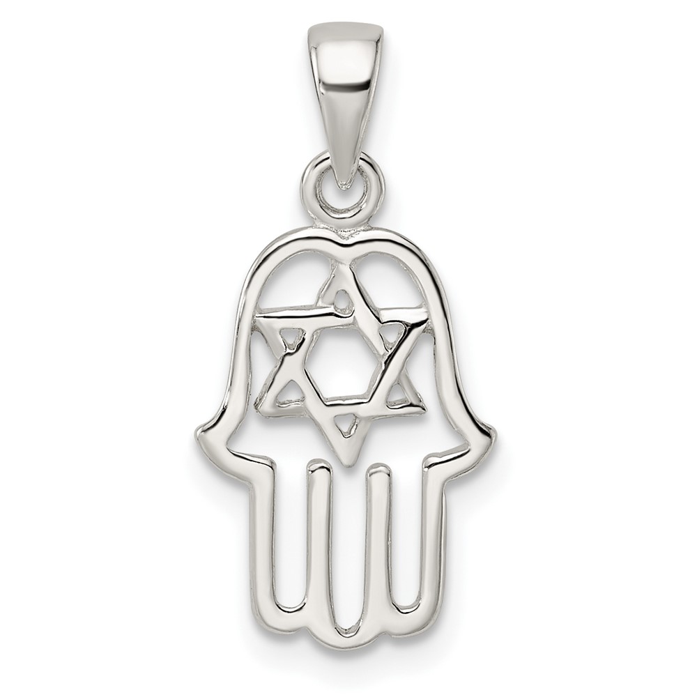 QC11226.jpg Sterling Silver Polished Chamseh w/Star of David Pendant - Image 1