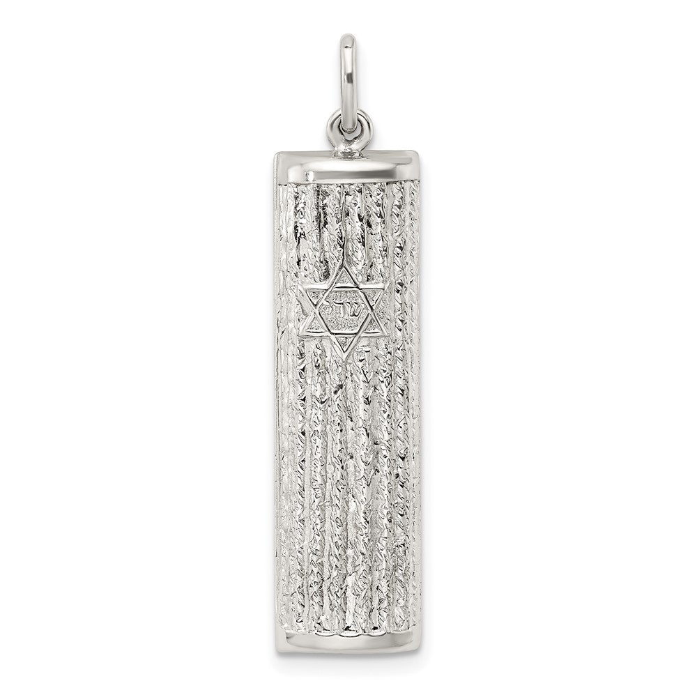 QC11232.jpg Sterling Silver Polished and Textured Solid Mezuzah w/Star of David Pendant - Image 1