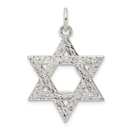 Sterling Silver Polished Textured Solid Star of David Pendant