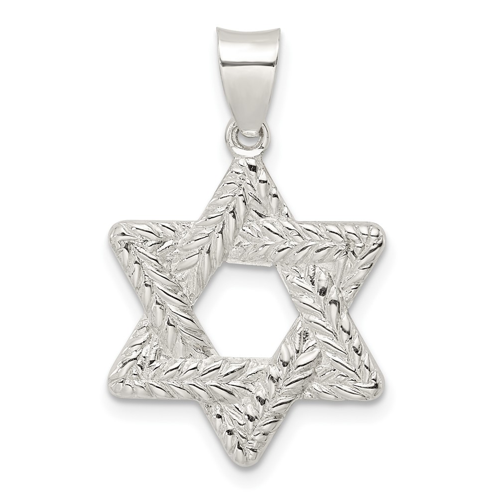 QC11240.jpg Sterling Silver Polsihed and Textured Solid Star of David Pendant - Image 1
