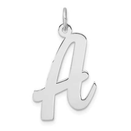 Large Sterling Silver Rhodium-plated Script Letter A Initial Charm