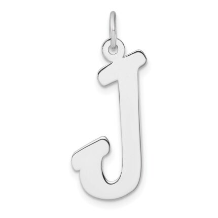 Large Sterling Silver Rhodium-plated Script Letter J Initial Charm