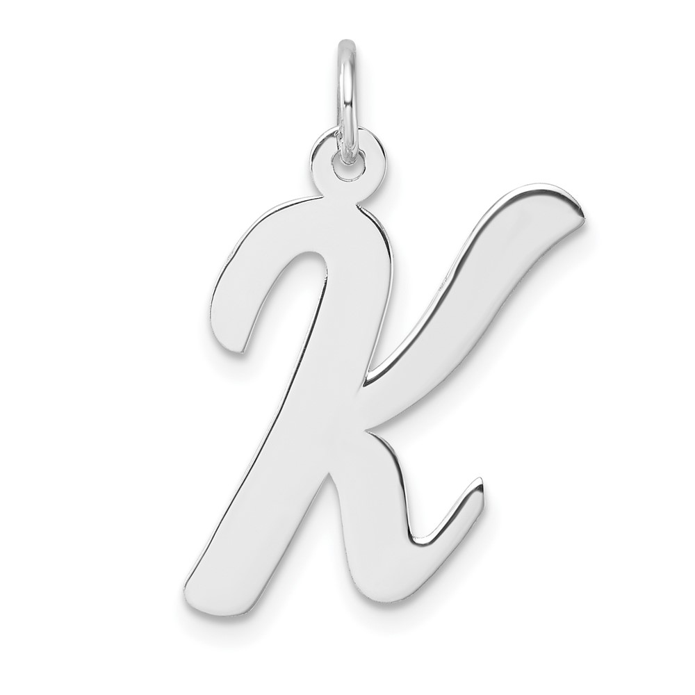 QC11253K.jpg Large Sterling Silver Rhodium-plated Script Letter K Initial Charm - Image 1