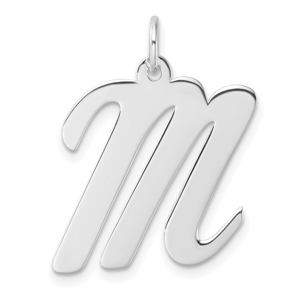 QC11253M.jpg Large Sterling Silver Rhodium-plated Script Letter M Initial Charm - Image 1
