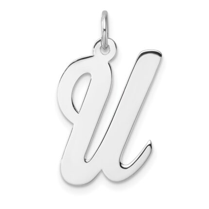 Large Sterling Silver Rhodium-plated Script Letter U Initial Charm