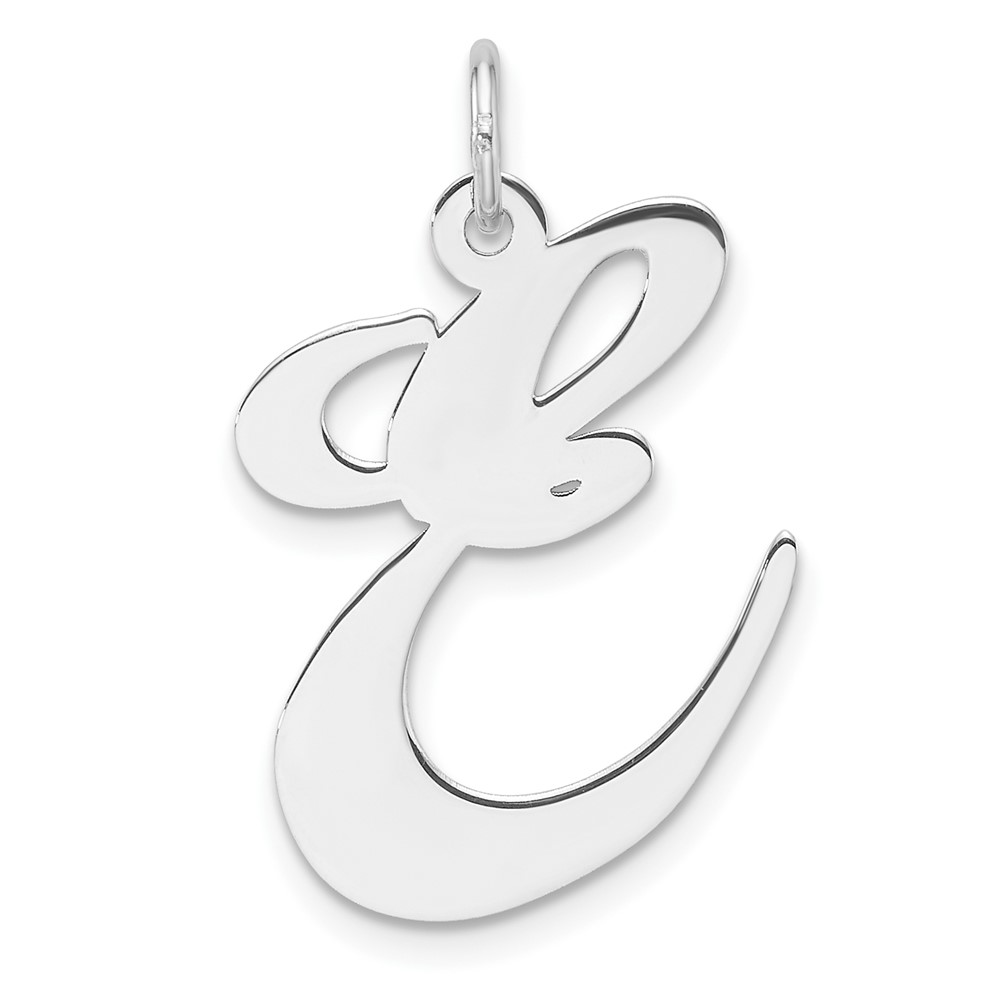 QC11254E.jpg Large Sterling Silver Rhodium-plated Fancy Script Letter E Initial Charm - Image 1