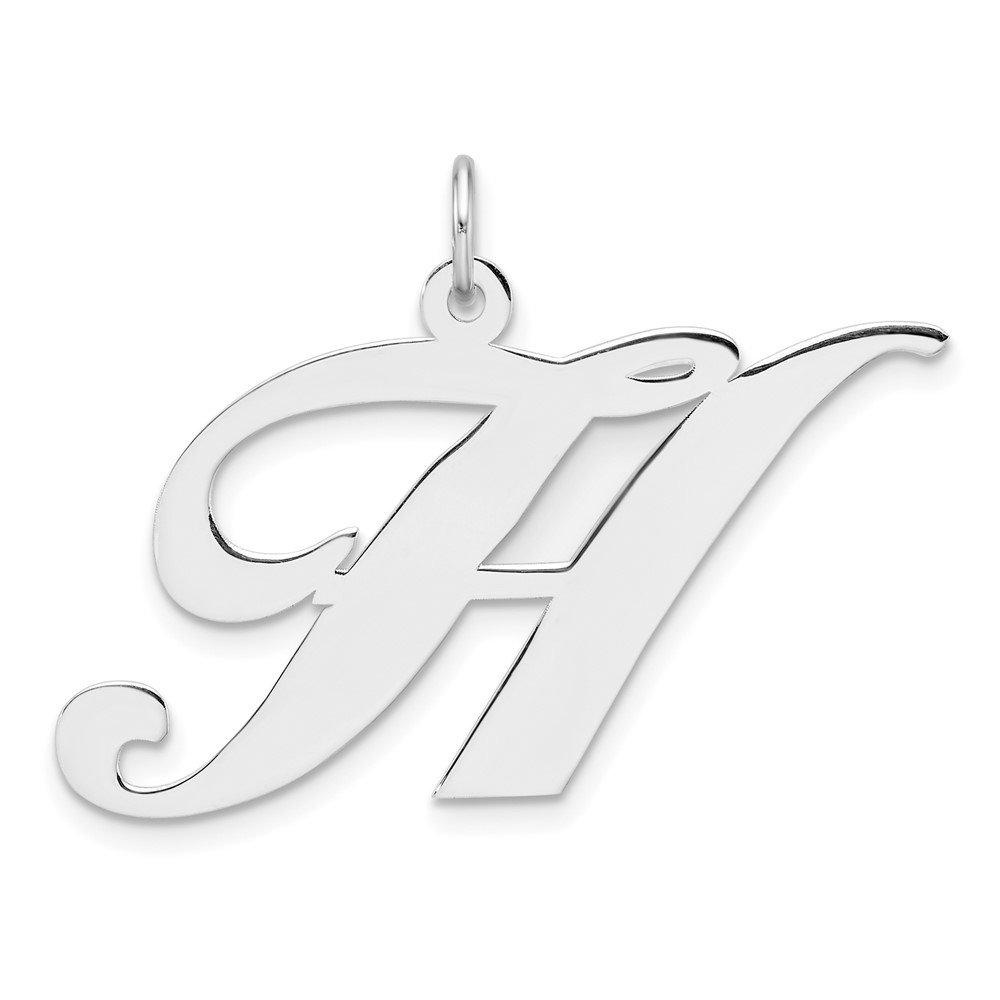 QC11254H.jpg Large Sterling Silver Rhodium-plated Fancy Script Letter H Initial Charm - Image 1