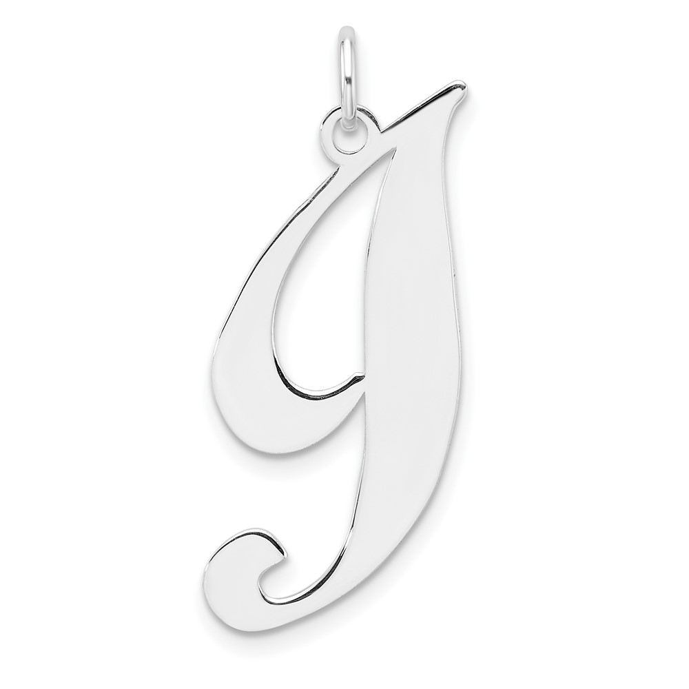 QC11254I.jpg Large Sterling Silver Rhodium-plated Fancy Script Letter I Initial Charm - Image 1
