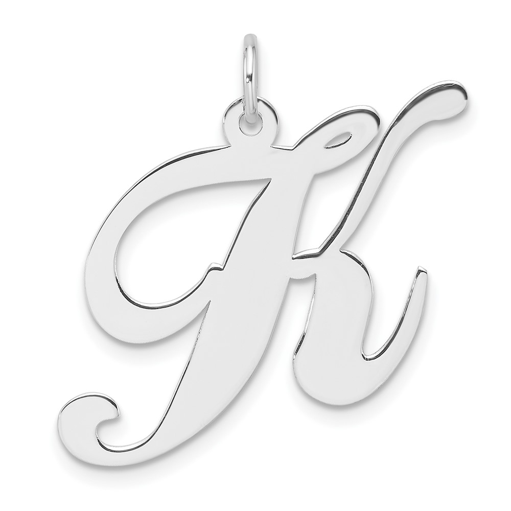 QC11254K.jpg Large Sterling Silver Rhodium-plated Fancy Script Letter K Initial Charm - Image 1