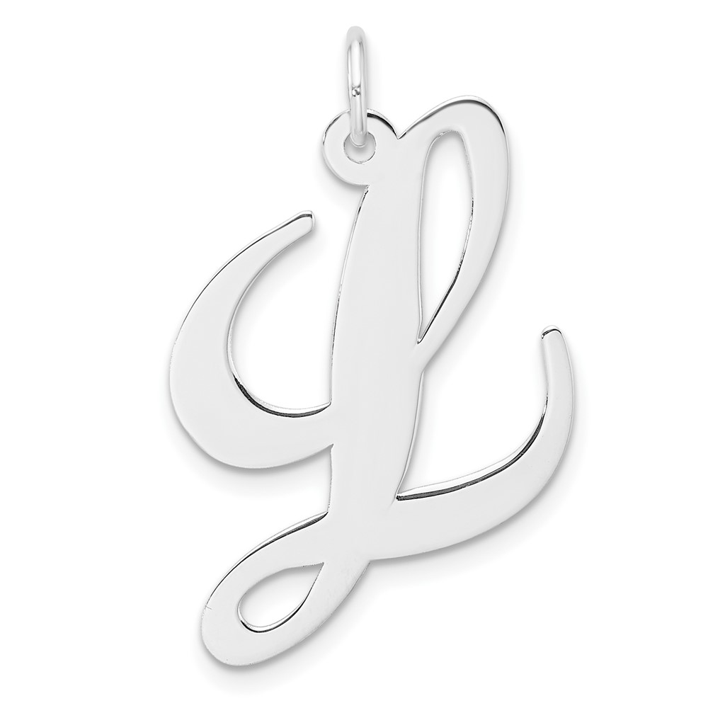 QC11254L.jpg Large Sterling Silver Rhodium-plated Fancy Script Letter L Initial Charm - Image 1
