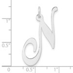 Large Sterling Silver Rhodium-plated Fancy Script Letter N Initial Charm - Image 4
