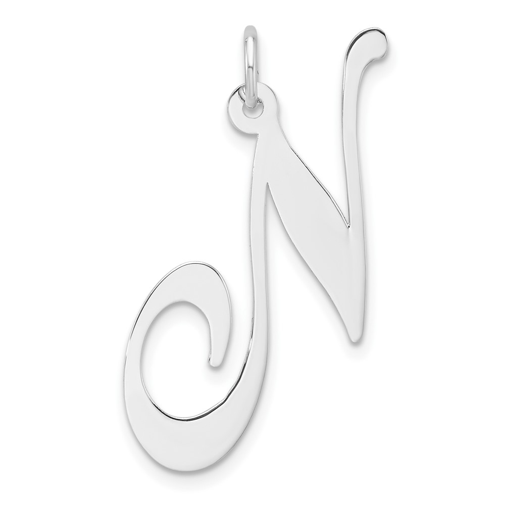 QC11254N.jpg Large Sterling Silver Rhodium-plated Fancy Script Letter N Initial Charm - Image 1