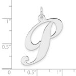 Large Sterling Silver Rhodium-plated Fancy Script Letter P Initial Charm - Image 4