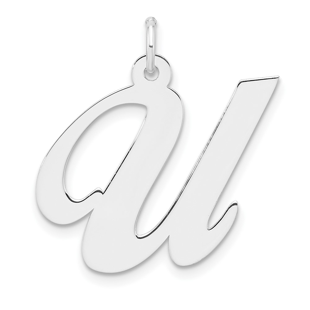 QC11254U.jpg Large Sterling Silver Rhodium-plated Fancy Script Letter U Initial Charm - Image 1