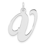 Large Sterling Silver Rhodium-plated Fancy Script Letter V Initial Charm