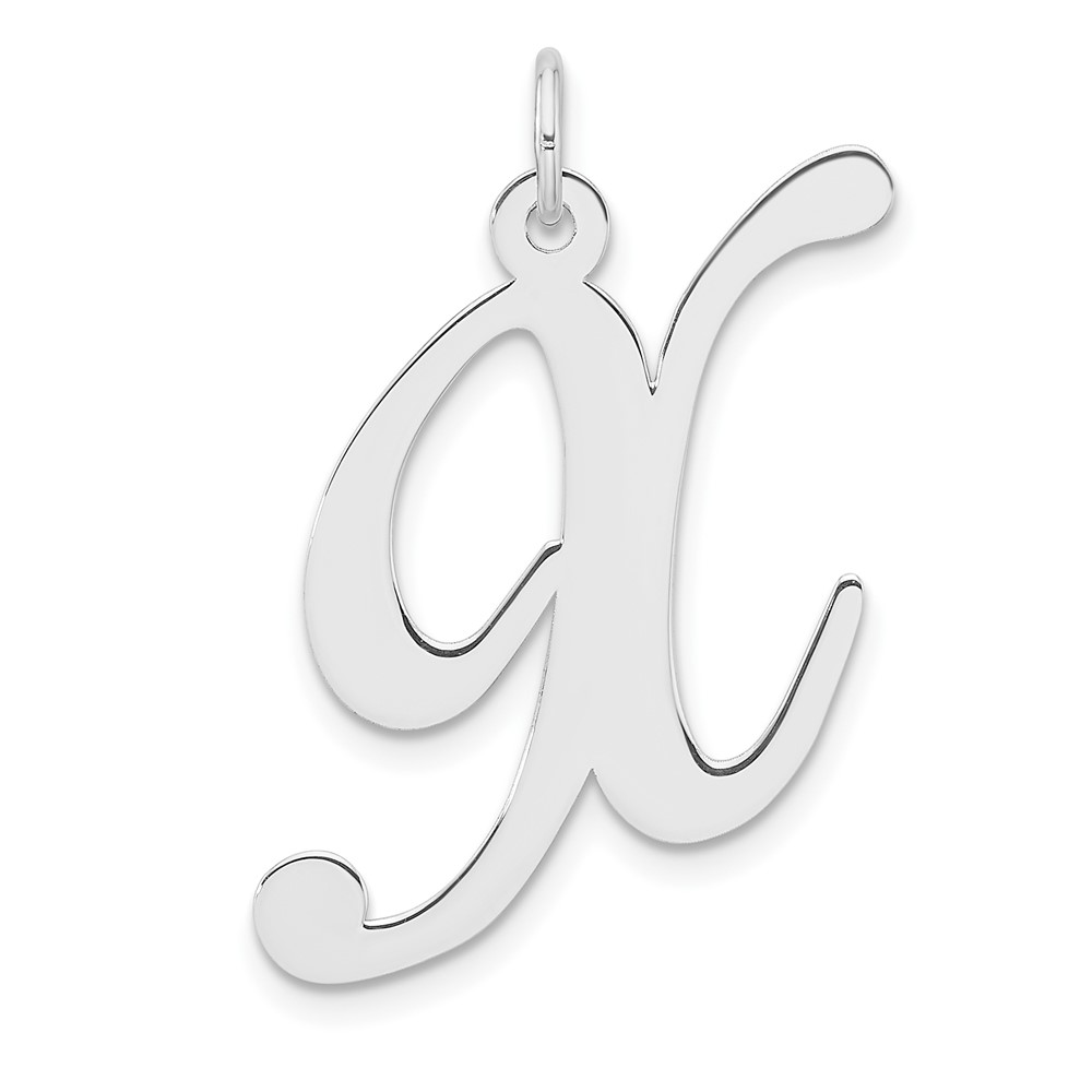 QC11254X.jpg Large Sterling Silver Rhodium-plated Fancy Script Letter X Initial Charm - Image 1