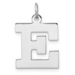 Large Sterling Silver Rhodium-plated Block Letter E Initial Charm