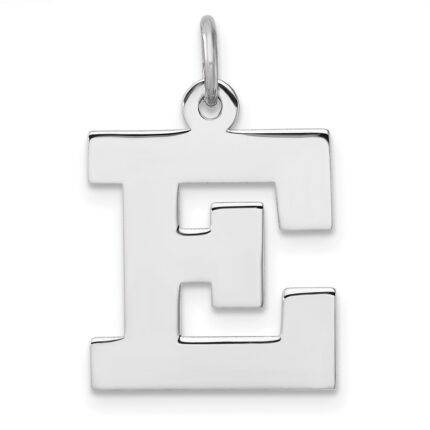 Large Sterling Silver Rhodium-plated Block Letter E Initial Charm