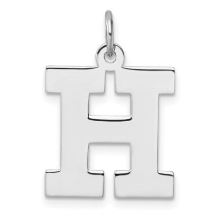 Large Sterling Silver Rhodium-plated Block Letter H Initial Charm