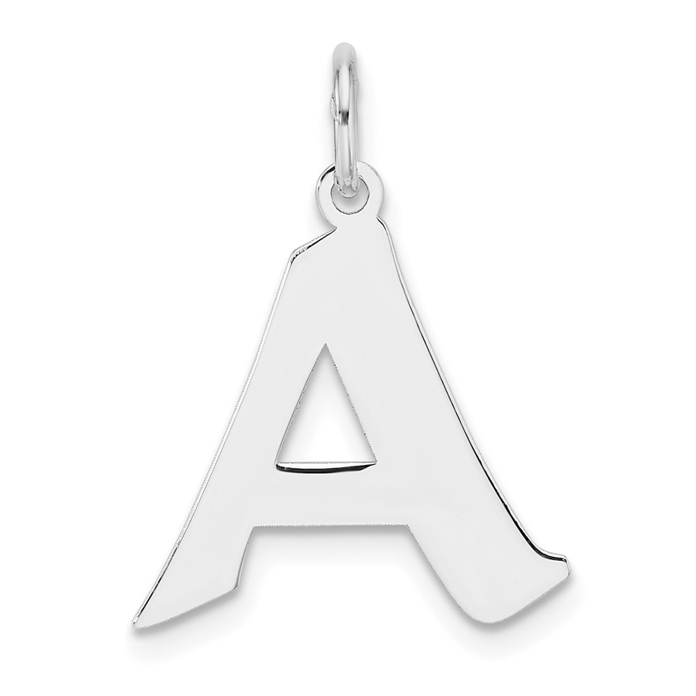 QC11256A.jpg Small Sterling Silver Rhodium-plated Artisan Block Letter A Initial Charm - Image 1