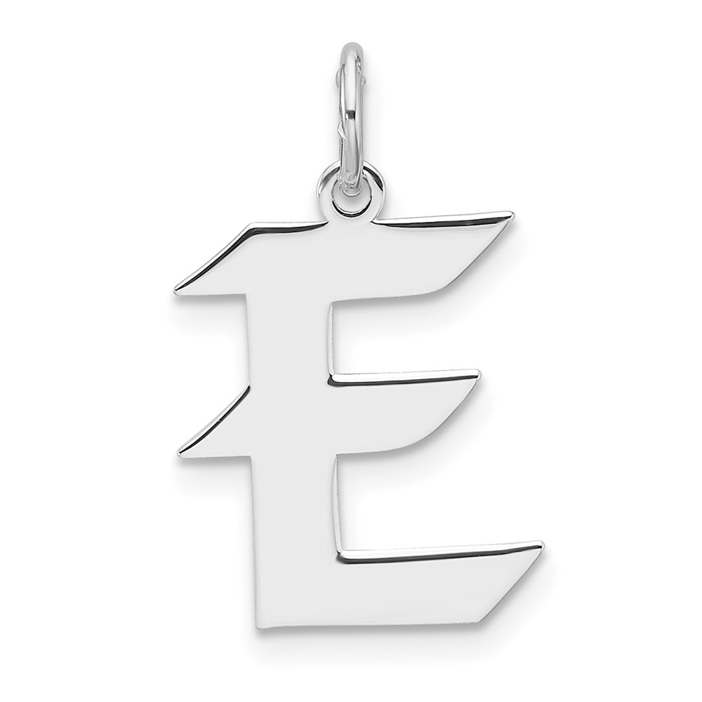 QC11256E.jpg Small Sterling Silver Rhodium-plated Artisan Block Letter E Initial Charm - Image 1