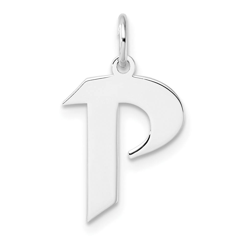 QC11256P.jpg Small Sterling Silver Rhodium-plated Artisan Block Letter P Initial Charm - Image 1