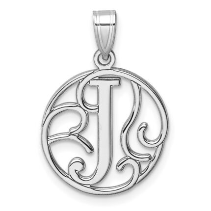 Small Sterling Silver Rhodium-plated Fancy Script Letter J Initial Pendant
