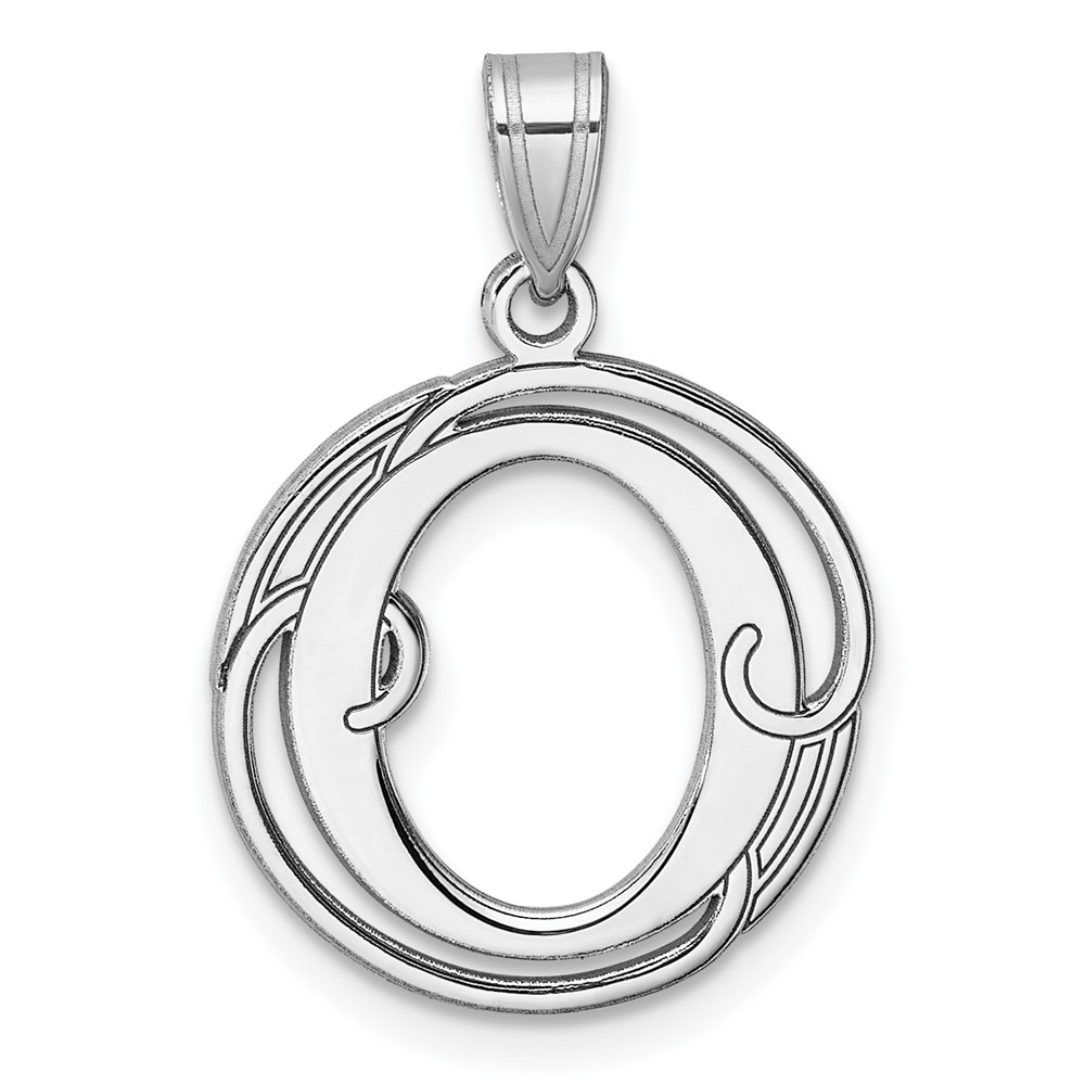 QC11257O.jpg Small Sterling Silver Rhodium-plated Fancy Script Letter O Initial Pendant - Image 1